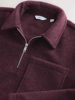Purple Wool Look Quarter Zip Polo Top