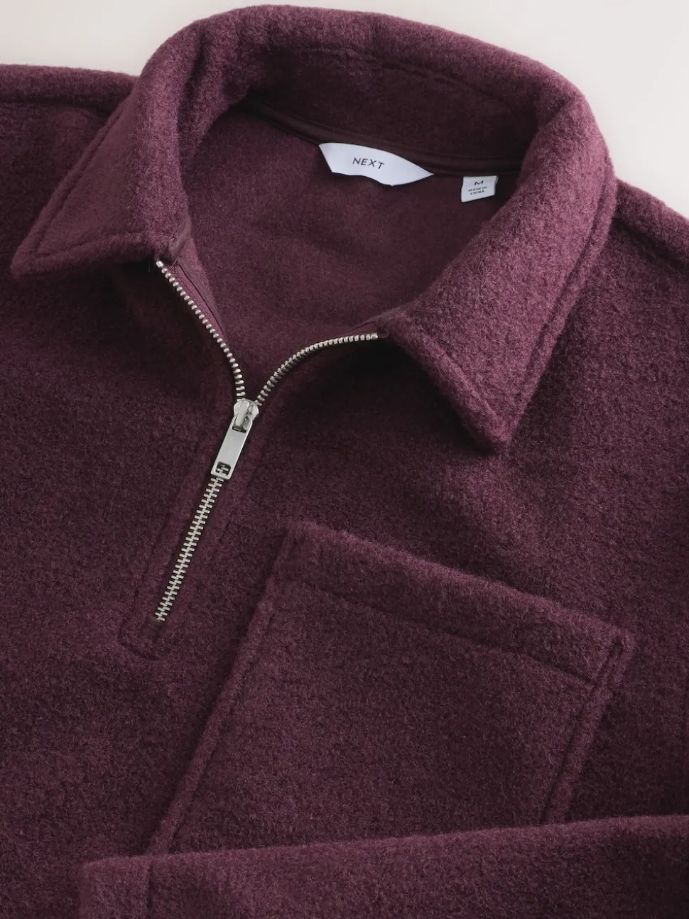 Purple Wool Look Quarter Zip Polo Top