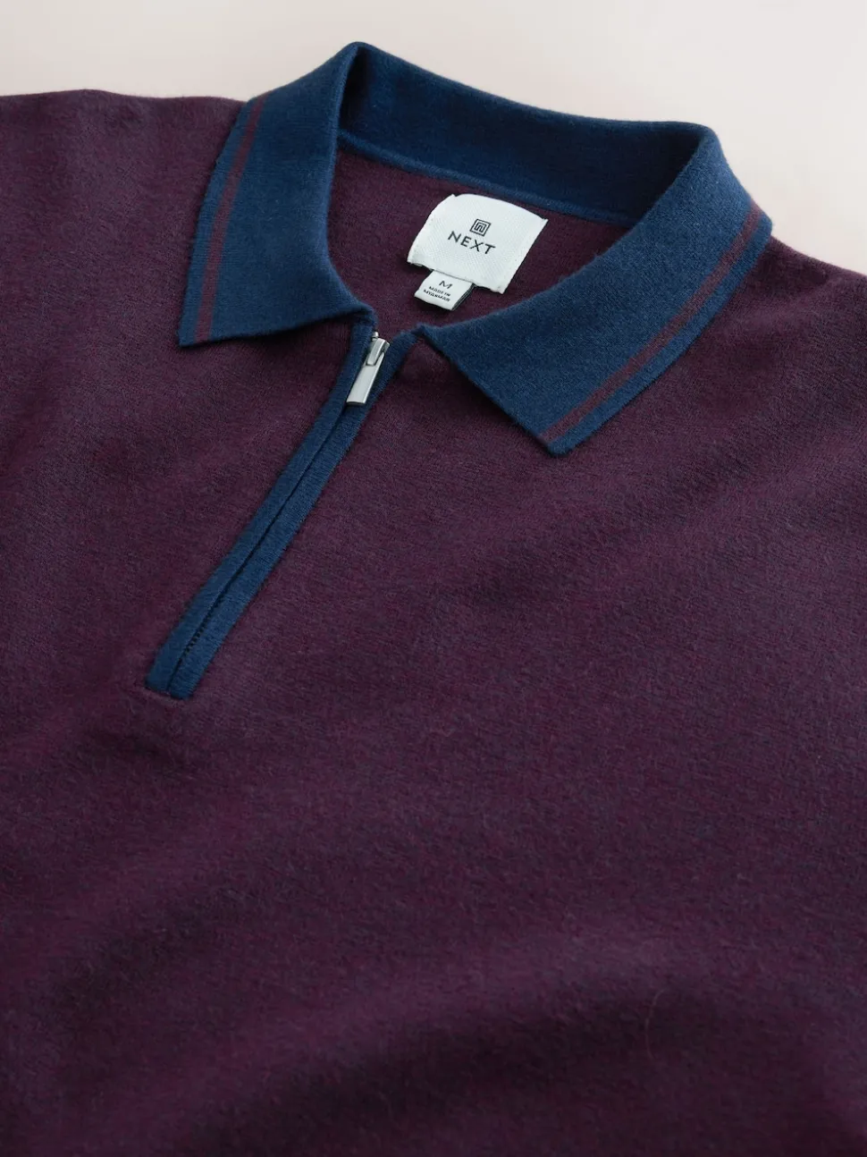 Purple/Navy Blue Zip Neck N.Premium Regular Fit Premium Mid Weight Long Sleeve Knit Polo Shirt