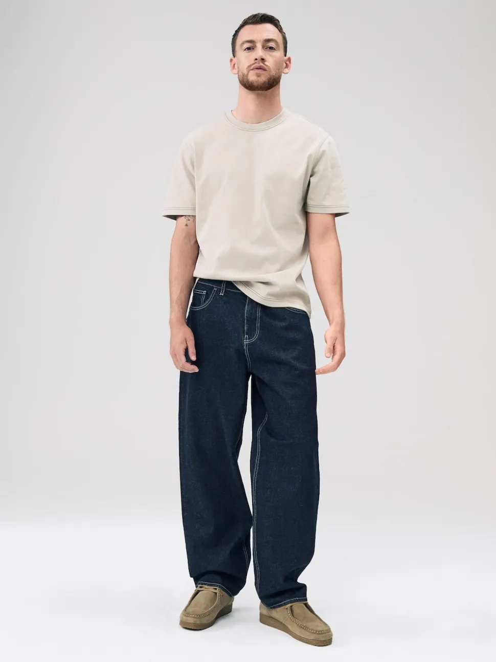Putty Contrast Stitch Regular Fit Heavyweight T-Shirt