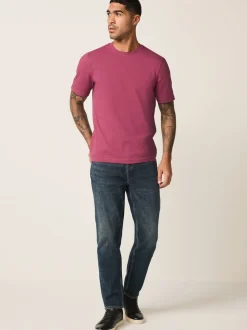 Raspberry Pink Regular Fit Essential Crew Neck Cotton T-Shirt