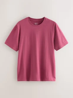 Raspberry Pink Regular Fit Essential Crew Neck Cotton T-Shirt