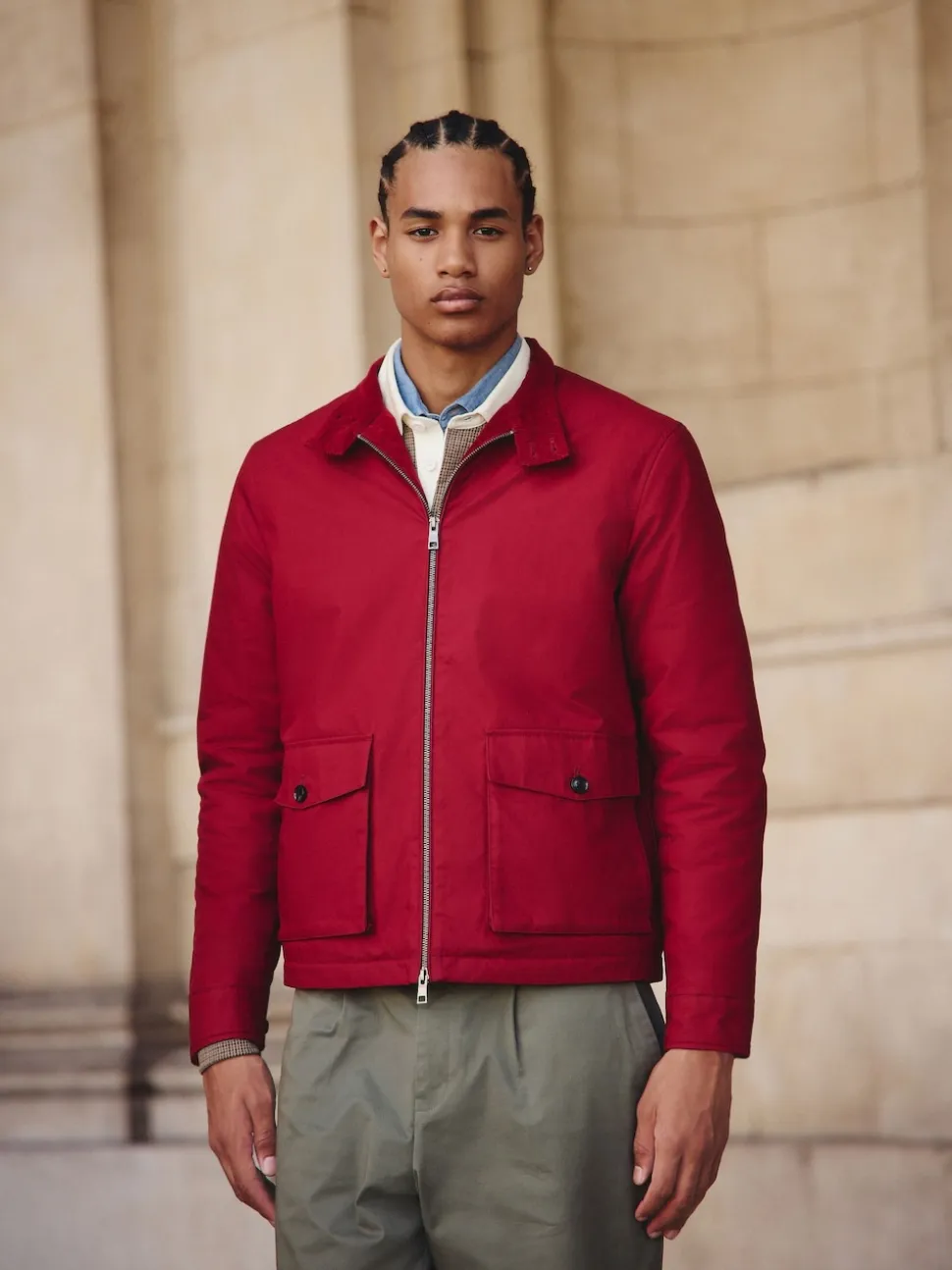 Red Borg Lined Shower Resistant Harrington Jacket