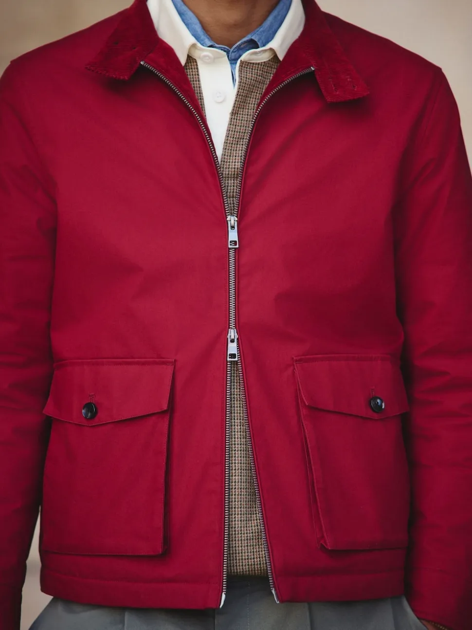 Red Borg Lined Shower Resistant Harrington Jacket