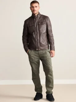 Red Brown Signature Four Pocket Leather Biker Jacket
