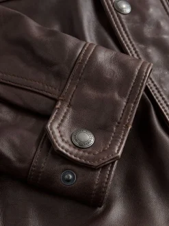 Red Brown Signature Four Pocket Leather Biker Jacket
