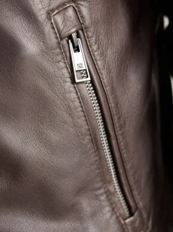Red Brown Signature Four Pocket Leather Biker Jacket
