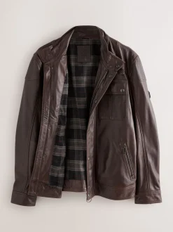 Red Brown Signature Four Pocket Leather Biker Jacket