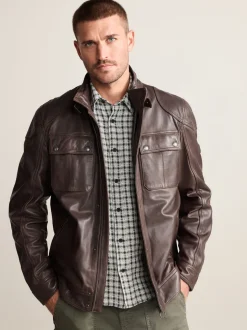 Red Brown Signature Four Pocket Leather Biker Jacket