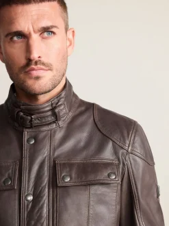 Red Brown Signature Four Pocket Leather Biker Jacket
