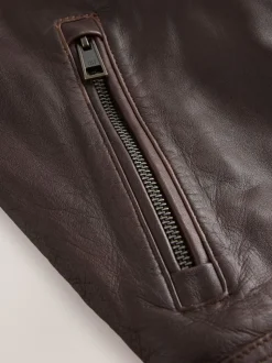 Red Brown Signature Four Pocket Leather Biker Jacket