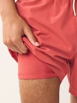Red Contrast Stitch Swim Shorts