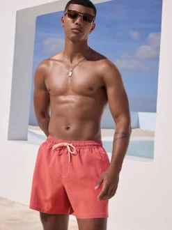 Red Contrast Stitch Swim Shorts