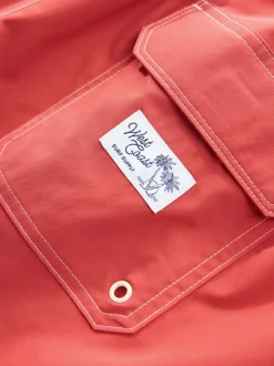 Red Contrast Stitch Swim Shorts