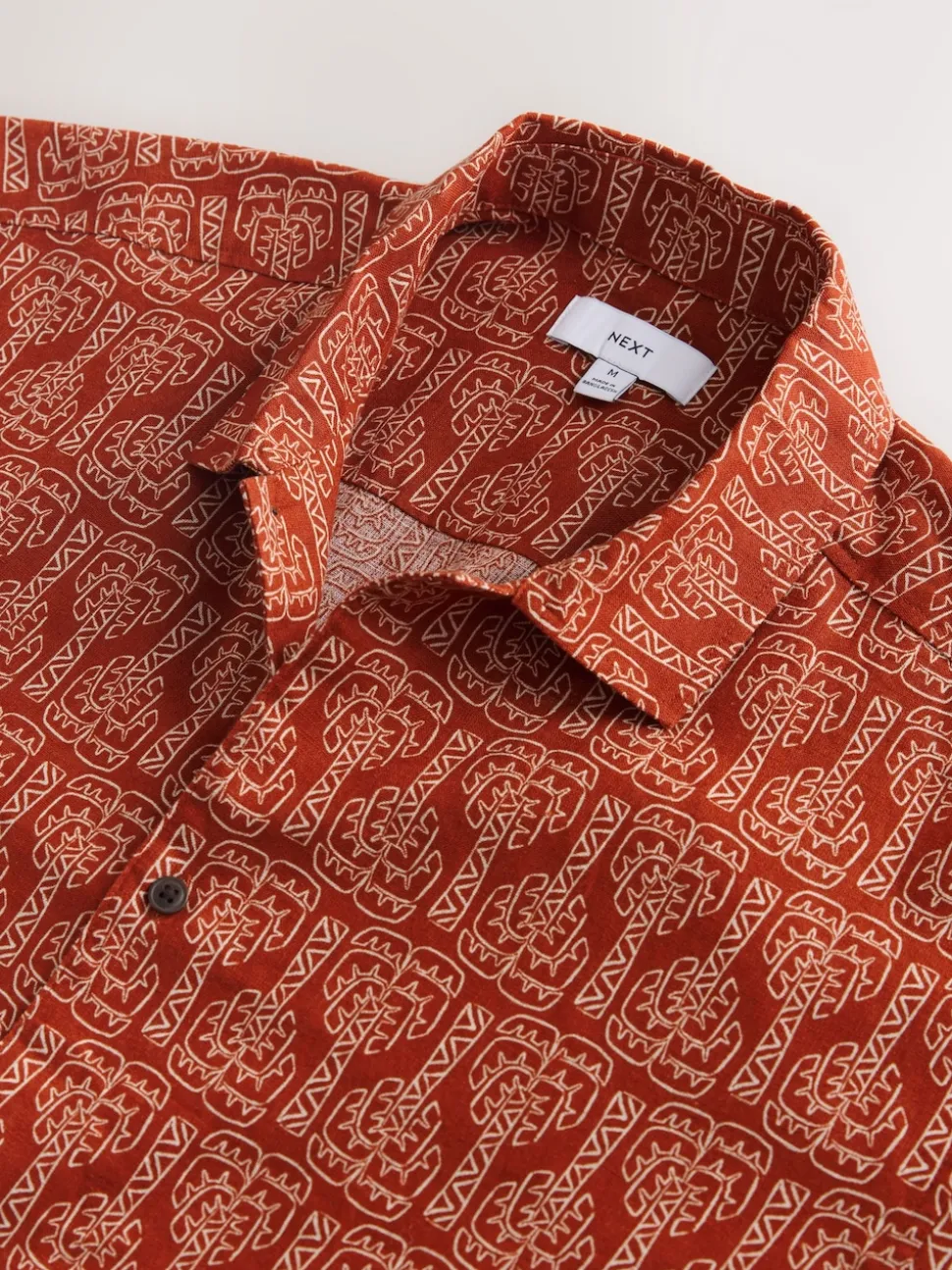 Red Cotton Linen Printed Short Sleeve Shirt
