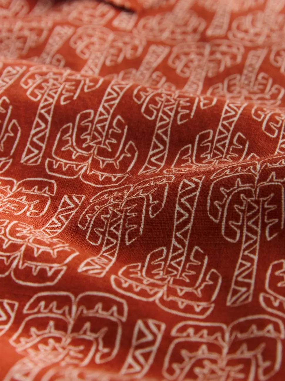 Red Cotton Linen Printed Short Sleeve Shirt