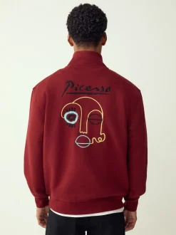 Red Funnel Neck Picasso Licence Graphic Print Zip Through Funnel Sweat Top