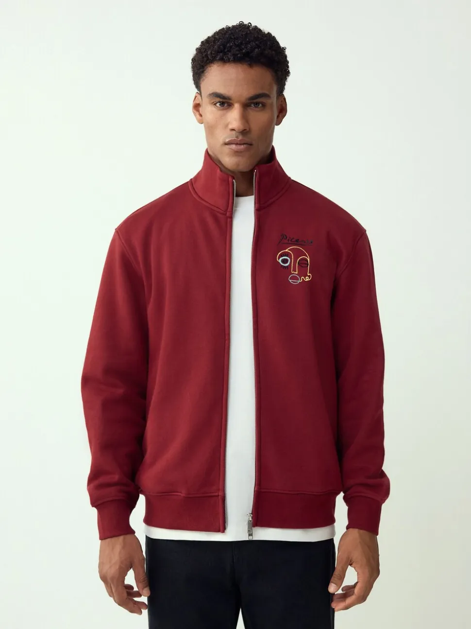 Red Funnel Neck Picasso Licence Graphic Print Zip Through Funnel Sweat Top