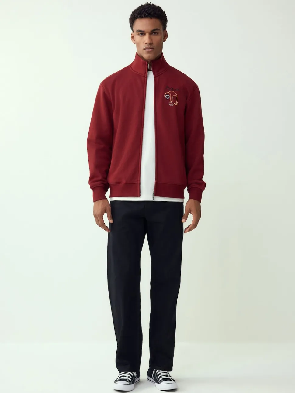 Red Funnel Neck Picasso Licence Graphic Print Zip Through Funnel Sweat Top
