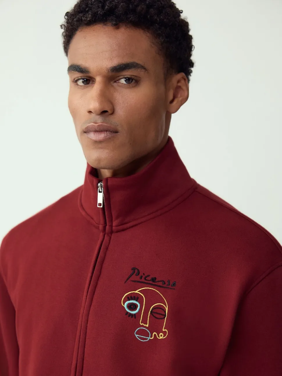 Red Funnel Neck Picasso Licence Graphic Print Zip Through Funnel Sweat Top