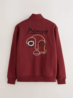 Red Funnel Neck Picasso Licence Graphic Print Zip Through Funnel Sweat Top