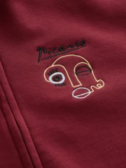 Red Funnel Neck Picasso Licence Graphic Print Zip Through Funnel Sweat Top