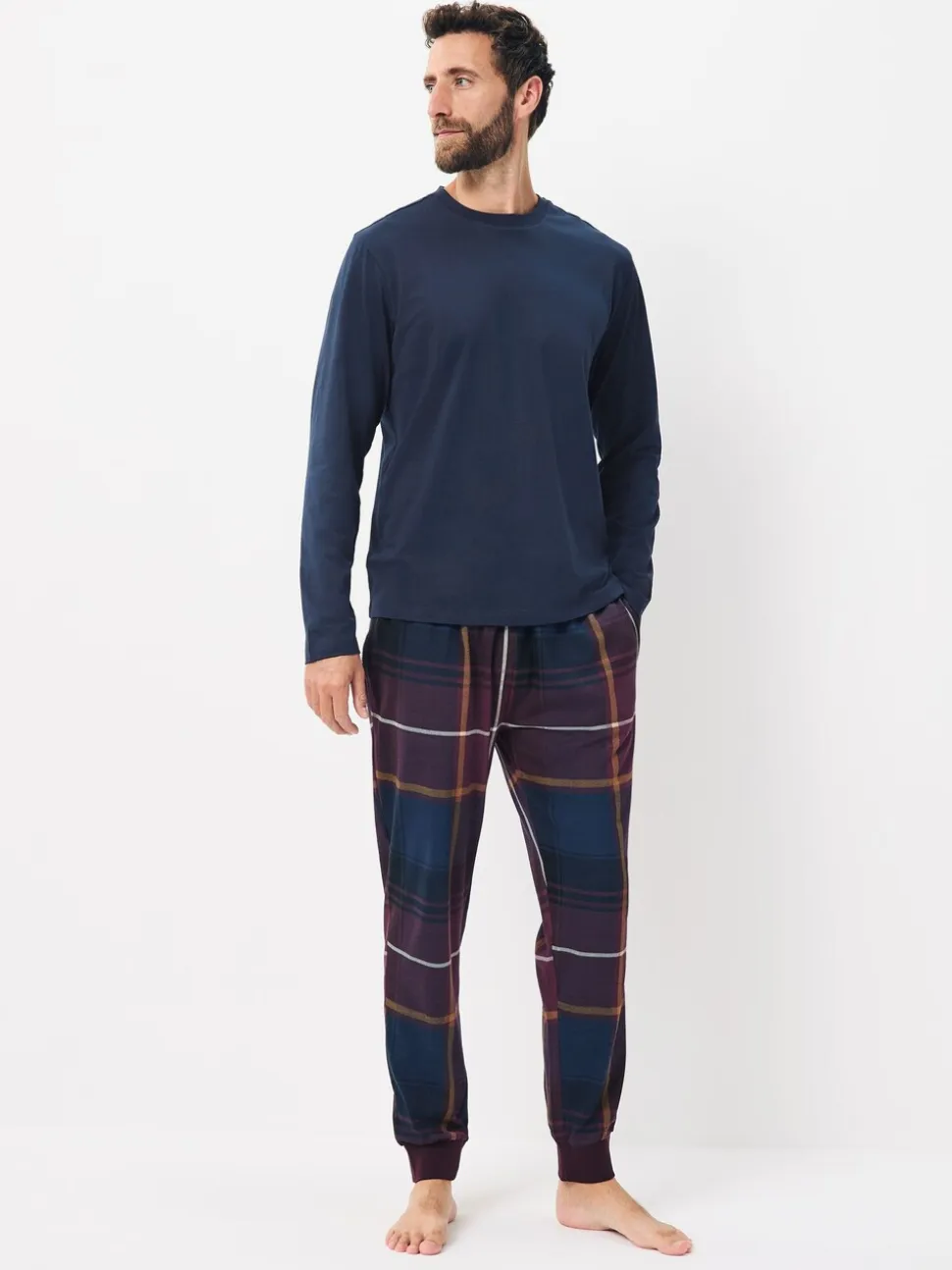Red Long Sleeve Check Cuffed Pyjamas Set