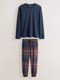Red Long Sleeve Check Cuffed Pyjamas Set
