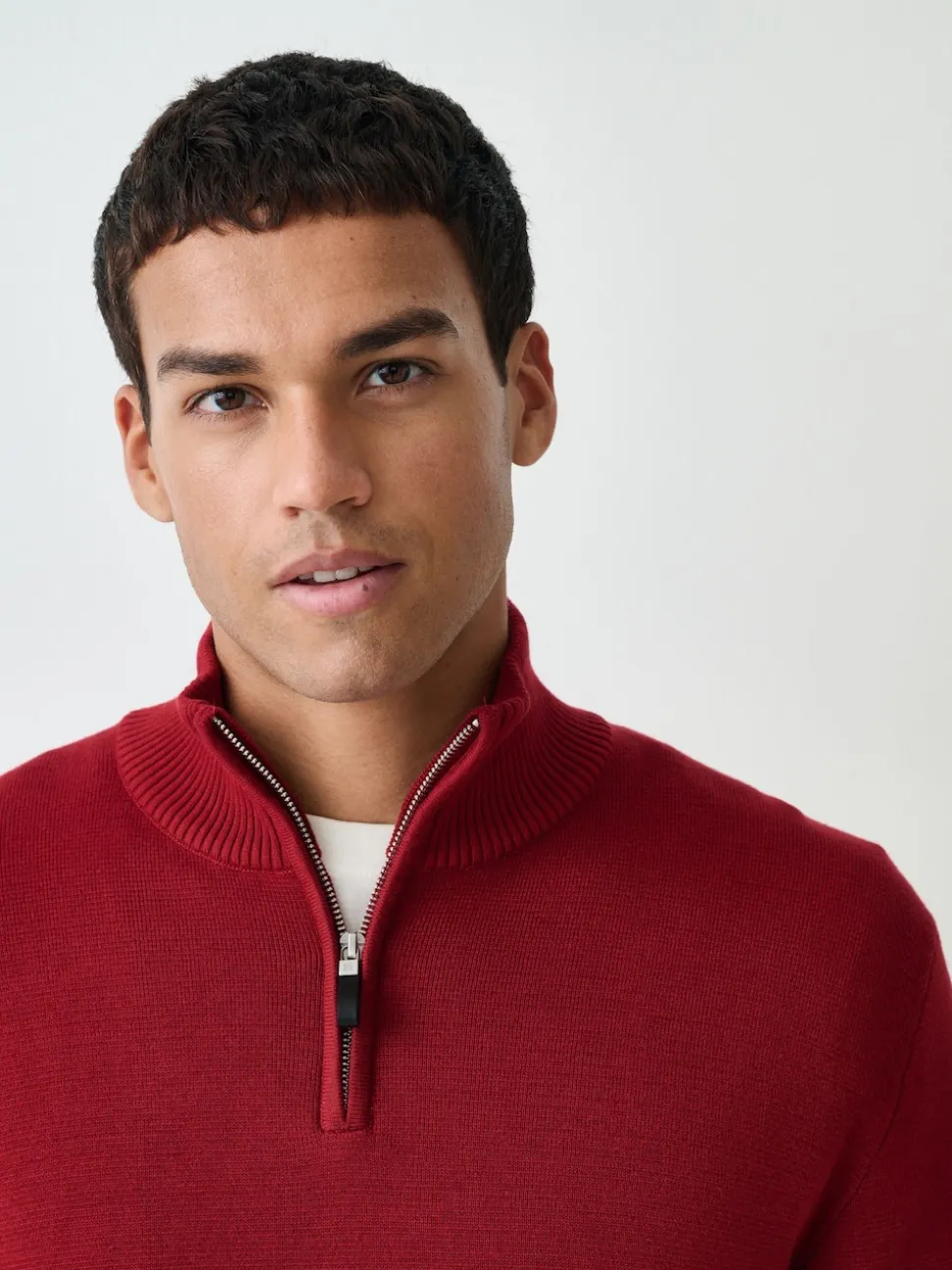 Red Plain N.Premium Regular Fit 100% Cotton Premium Quarter Zip Jumper