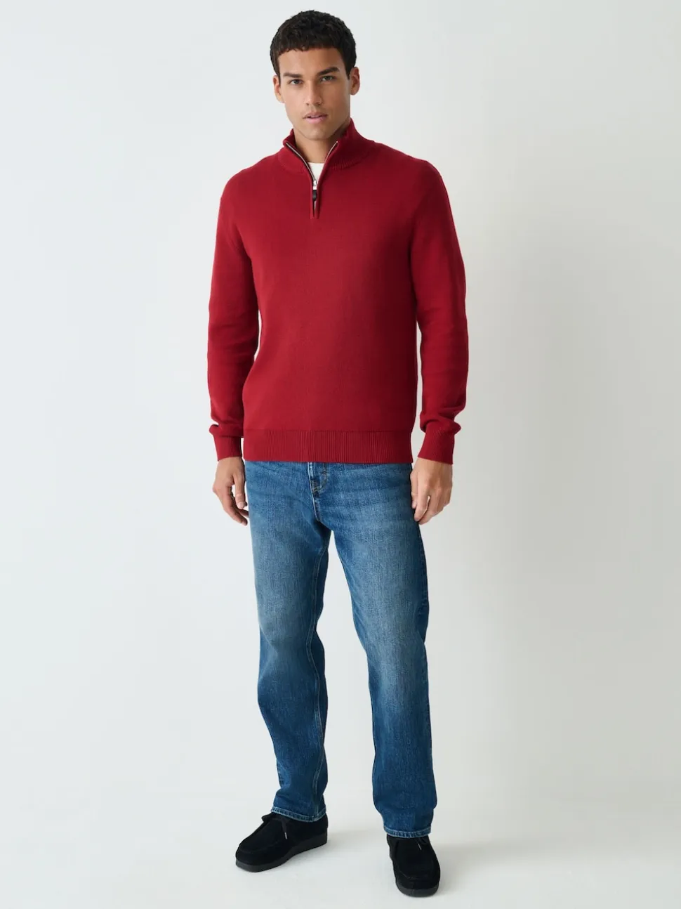 Red Plain N.Premium Regular Fit 100% Cotton Premium Quarter Zip Jumper