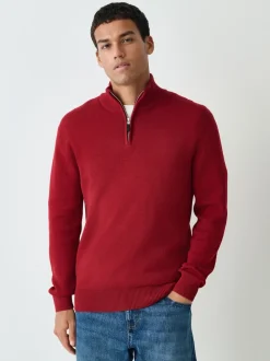 Red Plain N.Premium Regular Fit 100% Cotton Premium Quarter Zip Jumper