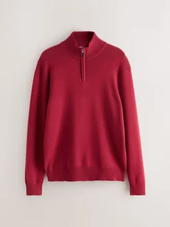 Red Plain N.Premium Regular Fit 100% Cotton Premium Quarter Zip Jumper