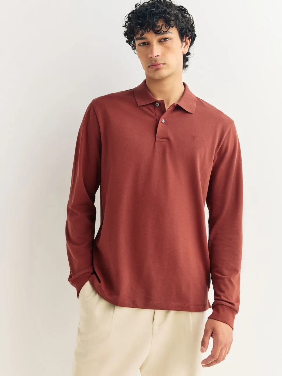 Red Regular Fit Long Sleeve Pique Polo Shirt