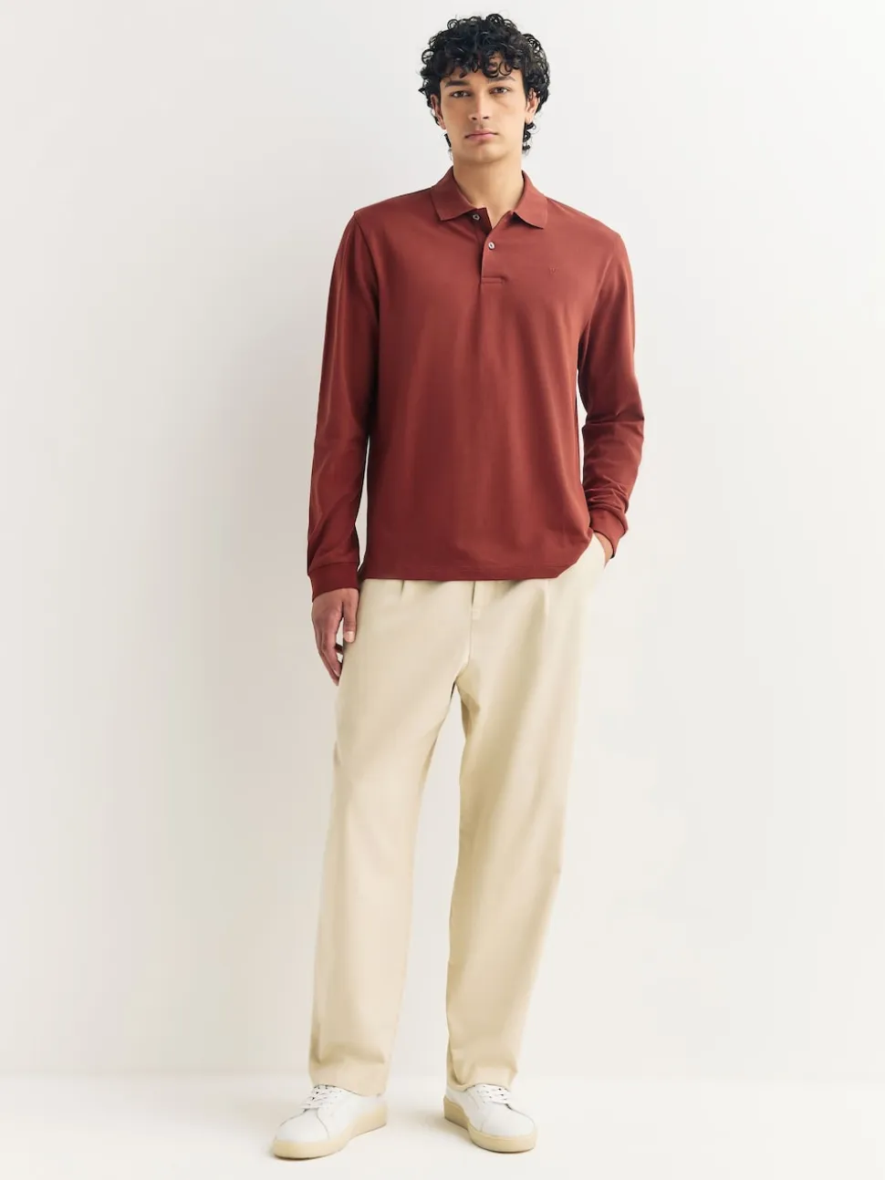 Red Regular Fit Long Sleeve Pique Polo Shirt