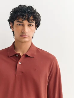 Red Regular Fit Long Sleeve Pique Polo Shirt