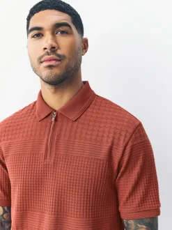 Red Rust Regular Fit N.Premium Smart Jaquard Polo Shirt