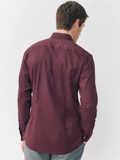 Red Slim Fit Easy Care Textured Single Cuff Smart Shirt