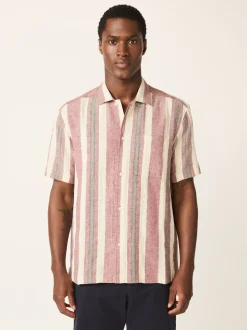 Red Stripe Textured Short Sleeve Shirt