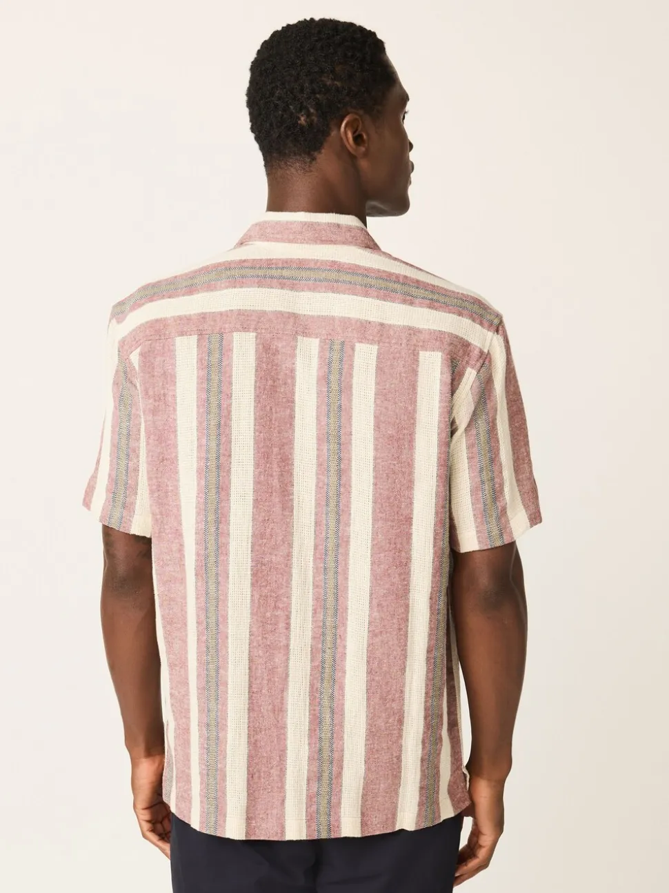 Red Stripe Textured Short Sleeve Shirt