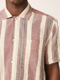 Red Stripe Textured Short Sleeve Shirt