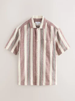 Red Stripe Textured Short Sleeve Shirt