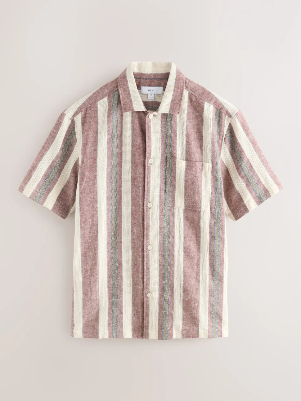 Red Stripe Textured Short Sleeve Shirt