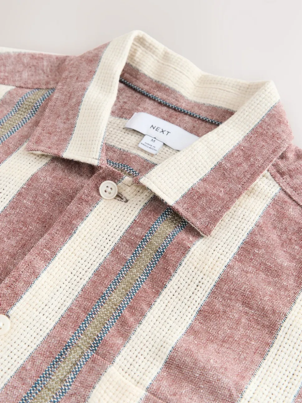 Red Stripe Textured Short Sleeve Shirt