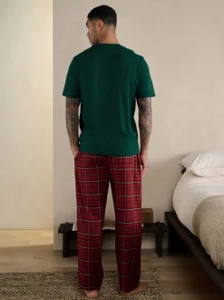 Red Tartan Check Woven Short Sleeve Pyjamas Set