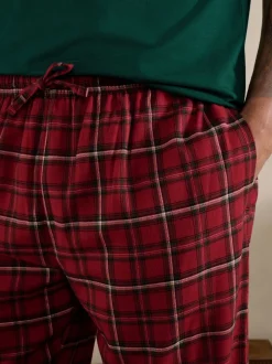 Red Tartan Check Woven Short Sleeve Pyjamas Set