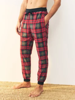 Red Tartan Thermal Fleece Cuffed Check Pyjama Bottoms