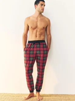 Red Tartan Thermal Fleece Cuffed Check Pyjama Bottoms