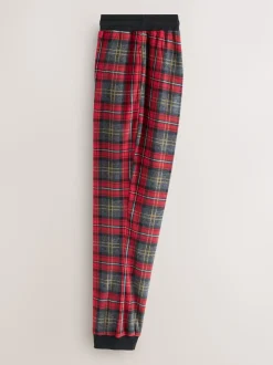 Red Tartan Thermal Fleece Cuffed Check Pyjama Bottoms