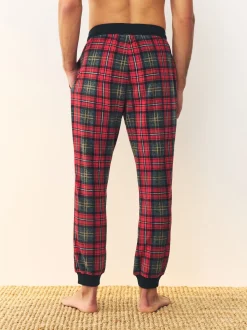 Red Tartan Thermal Fleece Cuffed Check Pyjama Bottoms