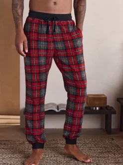 Red Tartan Thermal Fleece Cuffed Check Pyjama Bottoms